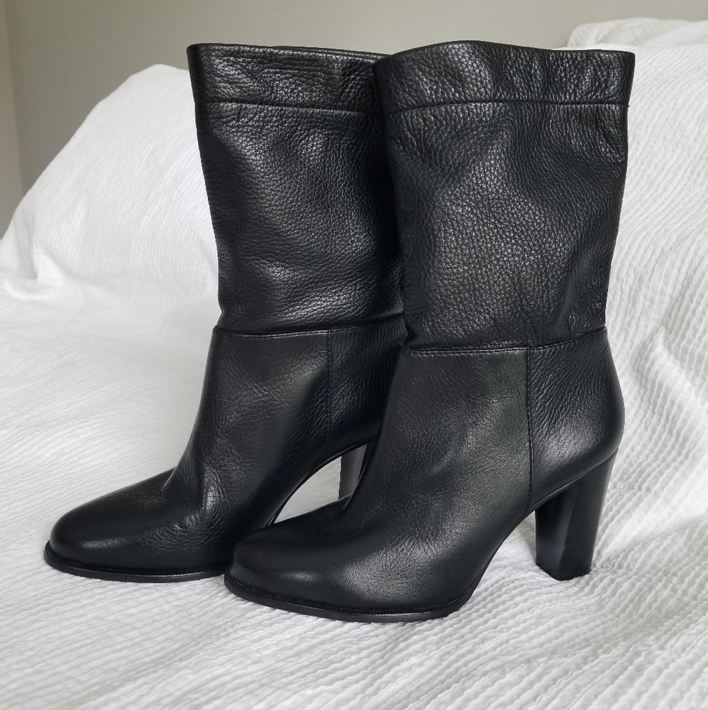 VERO CUIO mid-calf ankle 3 inch heel black leather boots Size 6.5